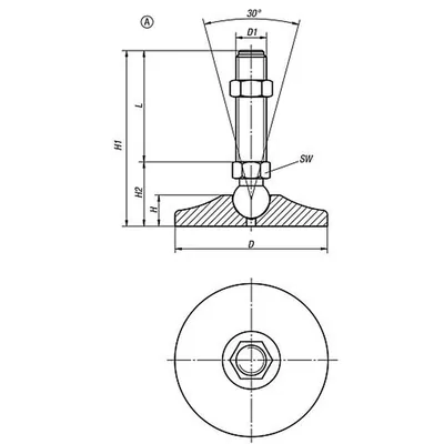 Produktbild von KIPP - GELENKFUß, D=100 D1=M20X100, SW=20, FORM:A, STAHL