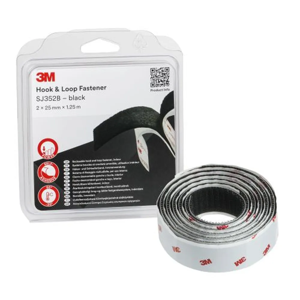 3M Haken- und Schlaufenband SJ352B, Schwarz, 25 mm x 1.25 m, 4.4 mm, Blister IPC Produktbild img1 L