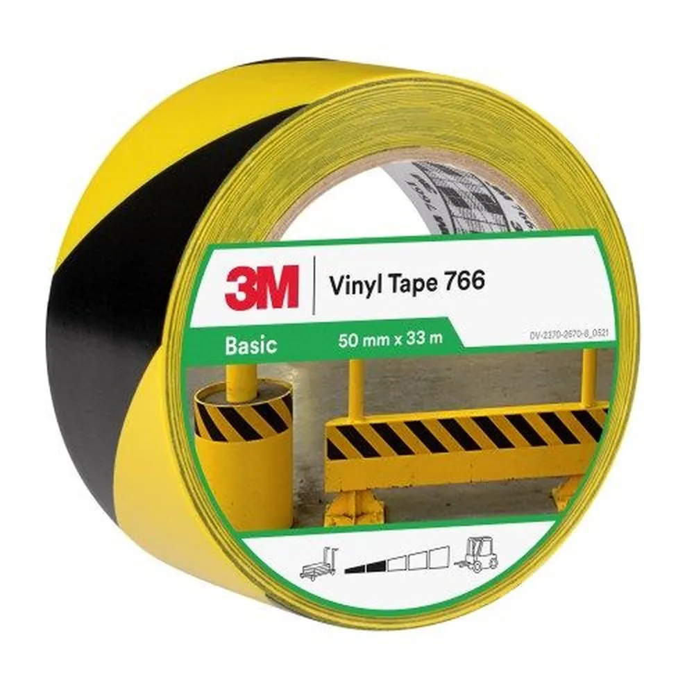 3M™ Gefahrenwarnband 766, Gelb/Schwarz, 50 mm x 33 m, 12 Rollen, Einzeln praktisch verpackt Produktbild img1 L