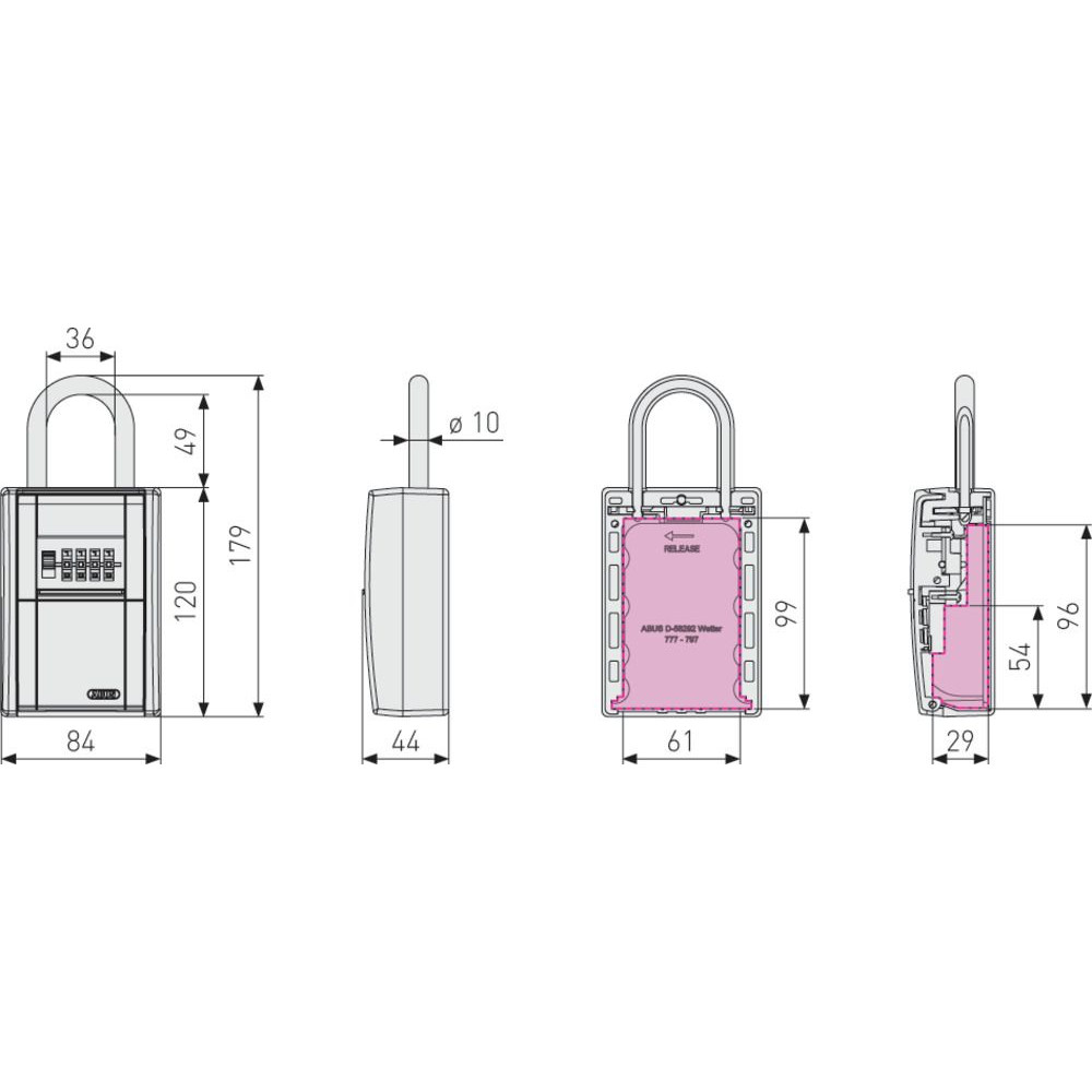 ABUS OA-Schlüsselbox, mit Zahlenschloss, KeyGarage™ 797, Wandmontage, schwarz Produktbild img4 L
