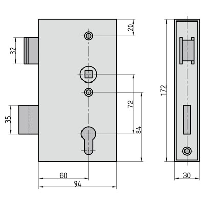 Produktbild von BEVER - Tor-Schlosskasten, 360 361 P, mit verzinktem Schloss, PZ,D60,E72,VK8, 2