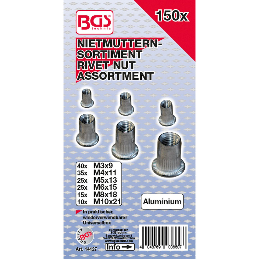 BGS Nietmuttern-Sortiment Aluminium 150-teilig Produktbild img2 L