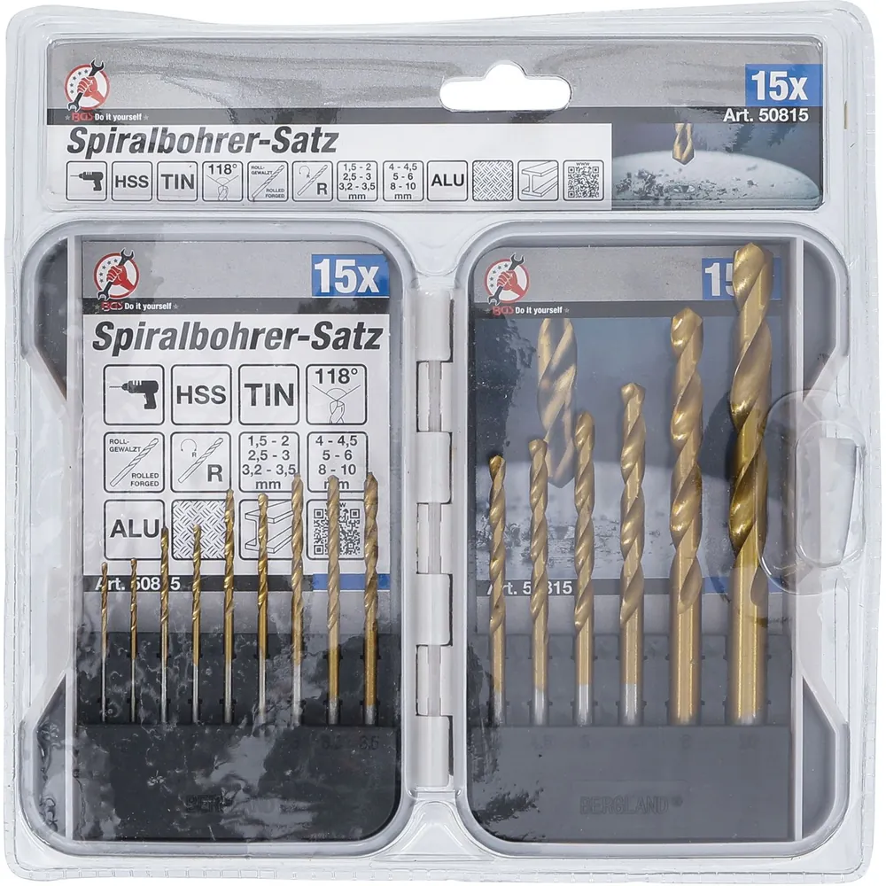 BGS Diy HSS-Spiralbohrer-Satz titan-nitriert 1,5 - 10mm 15-teilig Produktbild img2 L