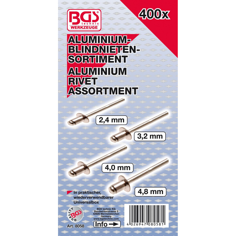 BGS Blindnieten-Sortiment Aluminium 2,4 - 4,8mm 400-teilig Produktbild img2 L