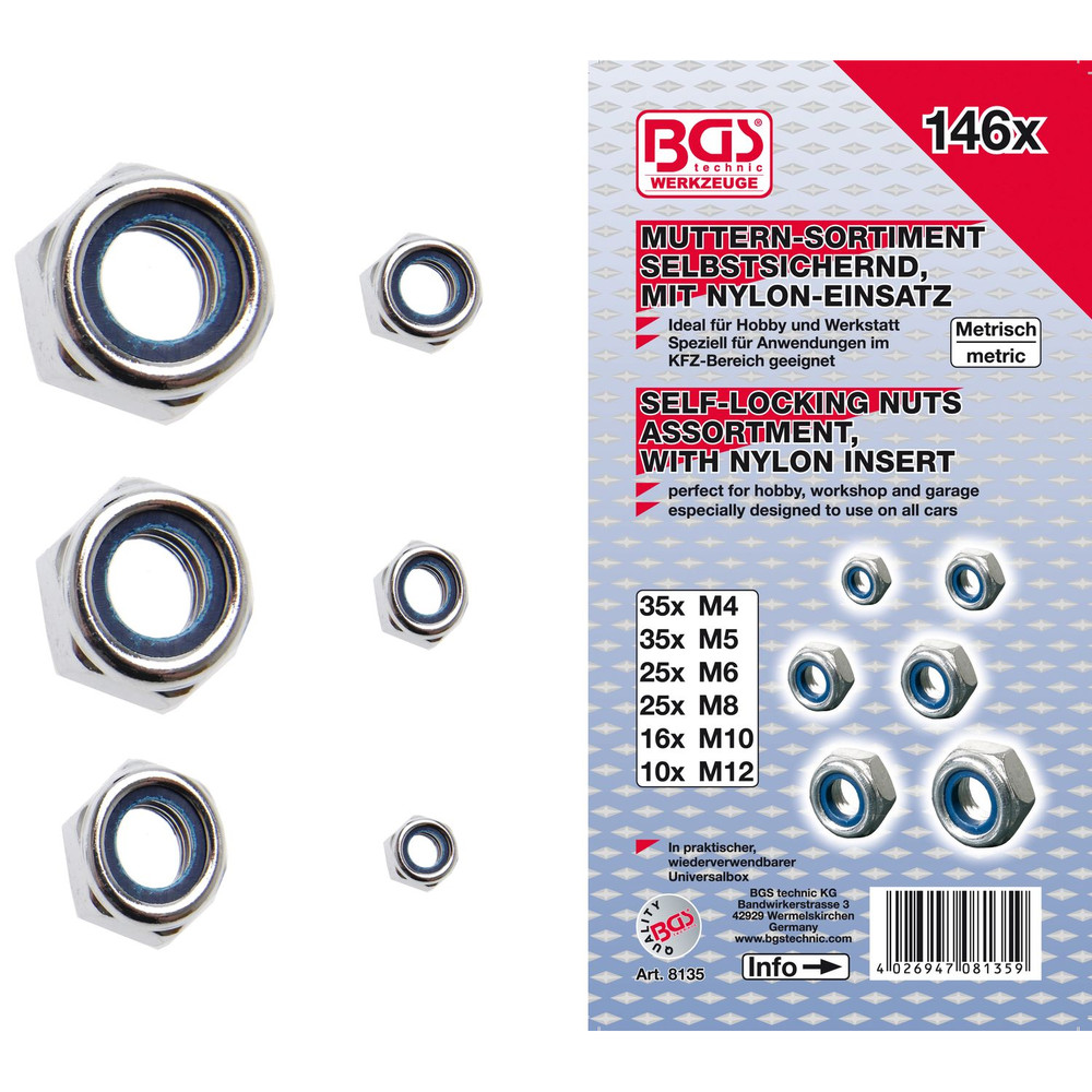 BGS Sechskant-Muttern-Sortiment selbstsichernd 146-teilig Produktbild img1 L