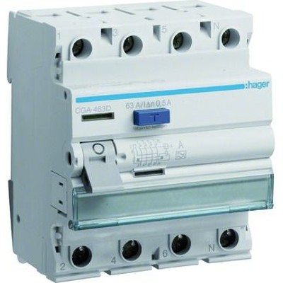 Produktbild von hager - FI-Schutzschalter A 4p 400V 63A 0,5A 4TE REG DIN-Schiene(REG) 1,5kA 0,2