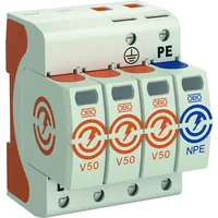 Produktbild von OBO Bettermann - Kombi-Ableiter TS35 5p TN-C 230VAC 1,3kV 4TE Hutschiene 35mm 5