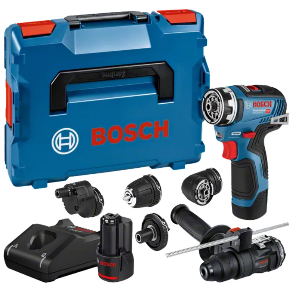 Bosch Akku-Bohrschrauber GSR 12V-35 FC - FlexiClick, mit 4 x Aufsatz, 2x Akku GBA 12V 3.0Ah, Ladegerät GAL 12V-40, Zusatzhandgriff, L-BOXX (06019H3008) Produktbild img1 L