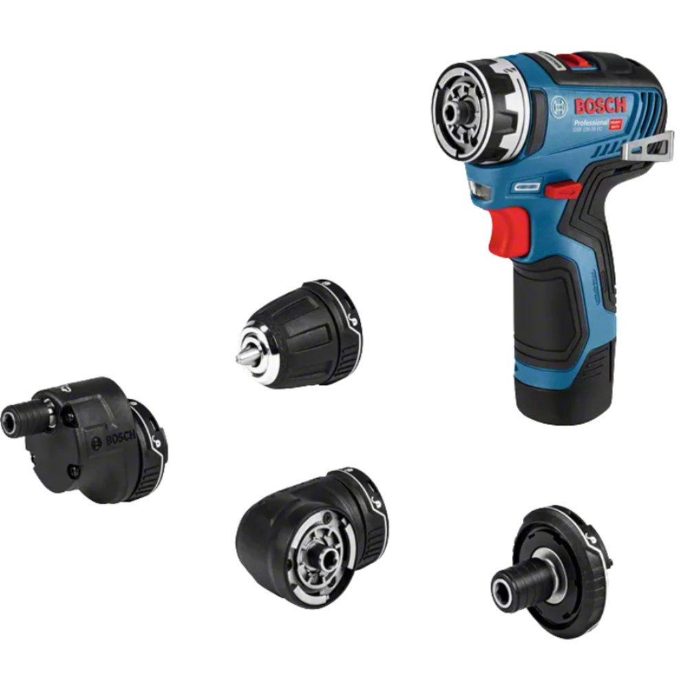Bosch Akku-Bohrschrauber GSR 12V-35 FC - FlexiClick, mit 4 x Aufsatz, 2x Akku GBA 12V 3.0Ah, Ladegerät GAL 12V-40, Zusatzhandgriff, L-BOXX (06019H3008) Produktbild img2 L