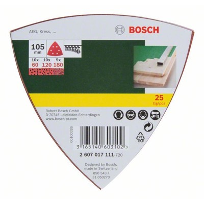 Produktbild von Bosch - Schleifblatt-Set für Deltaschleifer, 25-teilig, 105mm, Körnung 60, 120,