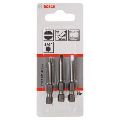 Produktbild von Bosch - Schrauberbit Extra-Hart, S 0,5 x 4,0, 49mm, 3er-Pack (2607001475)