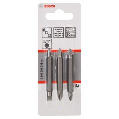 Produktbild von Bosch - Doppelklingenbit-Set, 3-teilig, PH1, PZ1, S 0,6x4,5, PH2, PZ2, S1,0x5,5