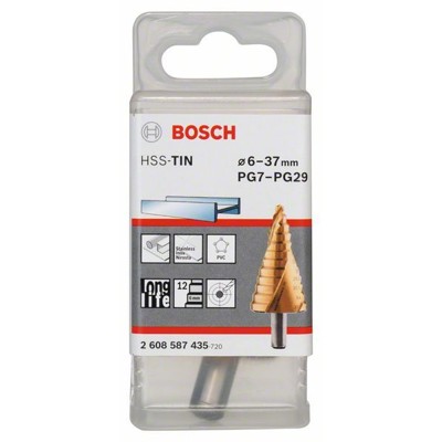 Produktbild von Bosch - Stufenbohrer HSS-TiN, für Kabelverschraubung, 6 - 37mm, 10mm, 93mm, 12 