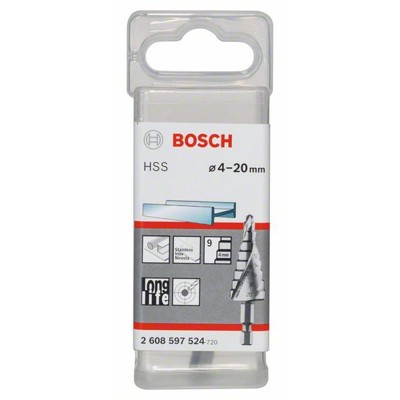 Produktbild von Bosch - Stufenbohrer HSS, Sechskantschaft, 4 - 20mm, 1/4", 70,5mm, 9 Stufen (26