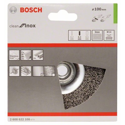 Produktbild von Bosch - Kegelbürste, rostfreier Draht gewellt 0,35mm, ø115mm (2608622108)