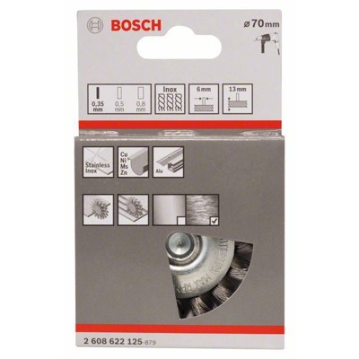 Produktbild von Bosch - Scheibenbürste, Edelstahl, gezopfter Draht, 70mm, 0,35mm, 14mm, 4500 U/