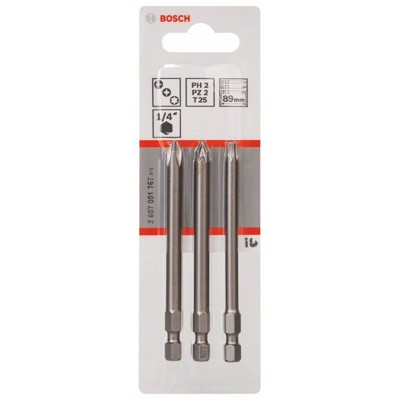 Produktbild von Bosch - Schrauberbit-Set Extra-Hart, 3-teilig, PH2, PZ2, T25, 89 mm (2607001767