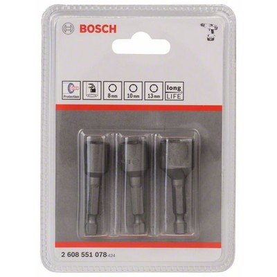 Produktbild von Bosch - Steckschlüssel-Bit-Pack 3-teilig 50mm SW8 / 10 / 13mm (2608551078)