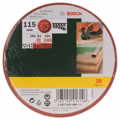 Produktbild von Bosch - Schleifblatt-Set für Exzenterschleifer, 25-teilig, 8 Löcher, 115mm, 80 