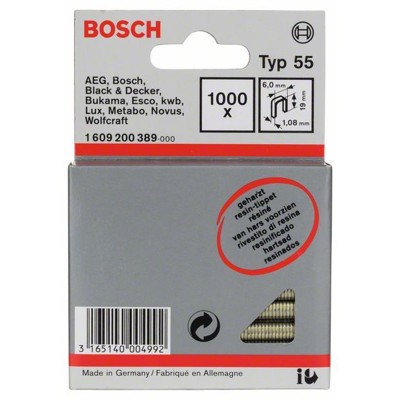 Produktbild von Bosch - Schmalrückenklammer Typ 55, geharzt 6 x 1,08 x 19mm, 1000er-Pack (16092