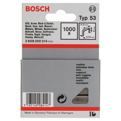 Produktbild von Bosch - Feindrahtklammer Typ 53 rostfrei 11,4x0,74x6mm 1.000er-Pack (2609200214