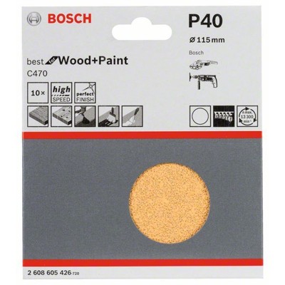 Produktbild von Bosch - Schleifblatt-Set C470, 115mm, 40, ungelocht, Klett, 10er-Pack (26086054