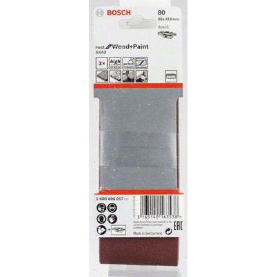 Produktbild von Bosch - Schleifband-Set X440, Best for Wood and Paint, 3-teilig, 65 x 410mm, 80