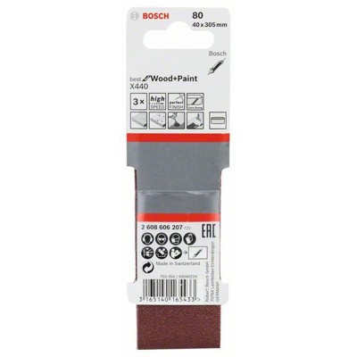 Produktbild von Bosch - Schleifband-Set X440, Best for Wood and Paint, 3-teilig, 40 x 305mm, 80