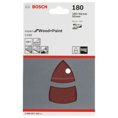 Produktbild von Bosch - Schleifblatt C430, 10-teilig, 102 x 62, 93mm, 180, 11 Löcher (260860741