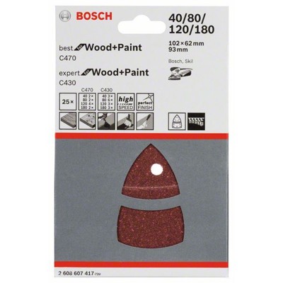 Produktbild von Bosch - Schleifblatt-Set C470 und C430, 102 x 62, 93mm, 40 - 180, 25er-Pack (26