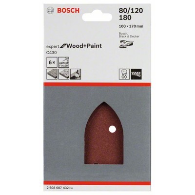 Produktbild von Bosch - Schleifblatt C430, 100 x 170mm, 2 x 80, 2 x 120, 2 x 180, 4 Löcher, 6er