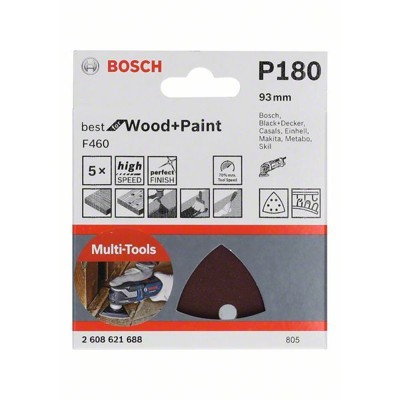 Produktbild von Bosch - Schleifblatt F460 Best for Wood and Paint, 93 mm, 180, 5er-Pack (260862