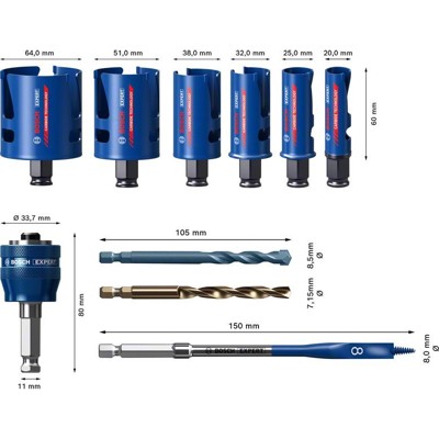 Produktbild von Bosch - EXPERT Construction Material Lochsäge-Set 20/25/32/38/51/64 mm, 10-tlg.