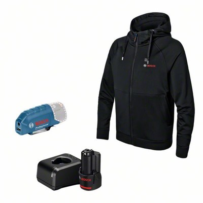 Produktbild von Bosch - Beheizbarer Hoodie GHH 12+18V XA: Akkuadapter, Ladegerät, 1x Akku, Größ