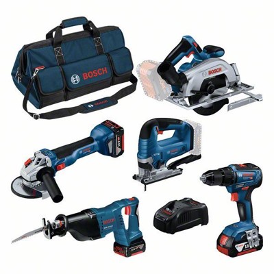 Produktbild von Bosch - Combo Kit Set, 5 18V: GSR 18V-55/GWS 18V-10/GKS 18V-57-2/GSA 18V-LI/GST