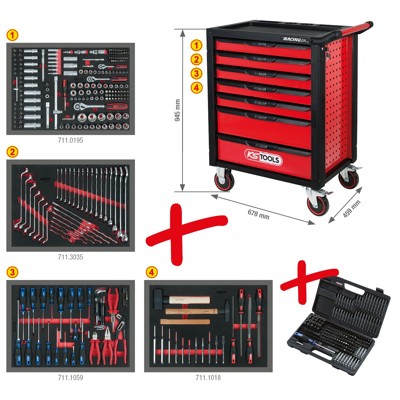 Produktbild von KSTOOLS® - RACINGline SCHWARZ/ROT Werkstattwagen mit 7 Schubladen und 515 Premi