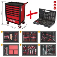 KSTOOLS RACINGline SCHWARZ/ROT Werkstattwagen mit 7 Schubladen und 598 Premium-Werkzeugen Produktbild