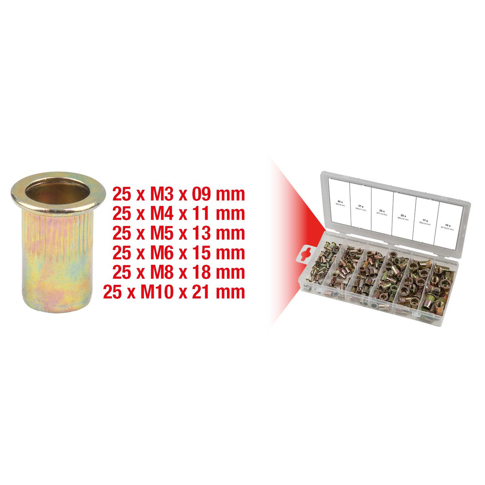 KSTOOLS Sortiment Gewindenieten, Stahl, M3 x 9mm - M10 x 21mm, 150-teilig Produktbild img8 L