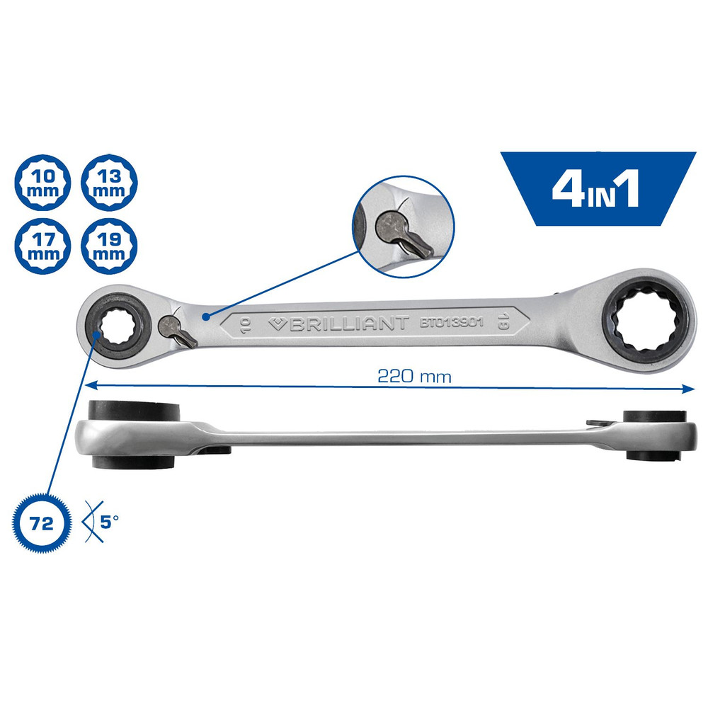 Brilliant Tools 4 in 1, Doppel-Ratschenringschlüssel, 10 x 13, 17 x 19mm Produktbild img1 L
