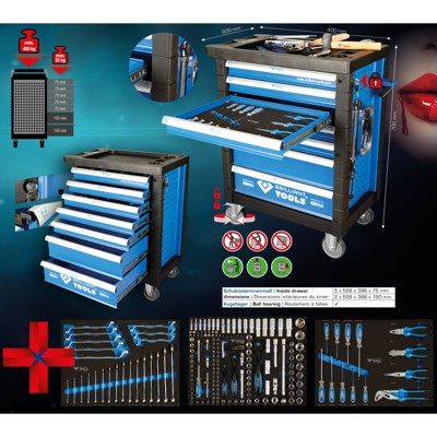 Produktbild von Brilliant Tools - BLAU/SILBER Werkstattwagen mit 7 Schubladen und 207 Premium-W