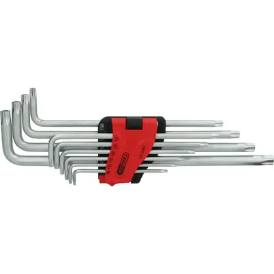 Produktbild von KSTOOLS® - Fünfstern-Winkelstiftschlüssel-Satz, Bohrung, lang, 10-teilig