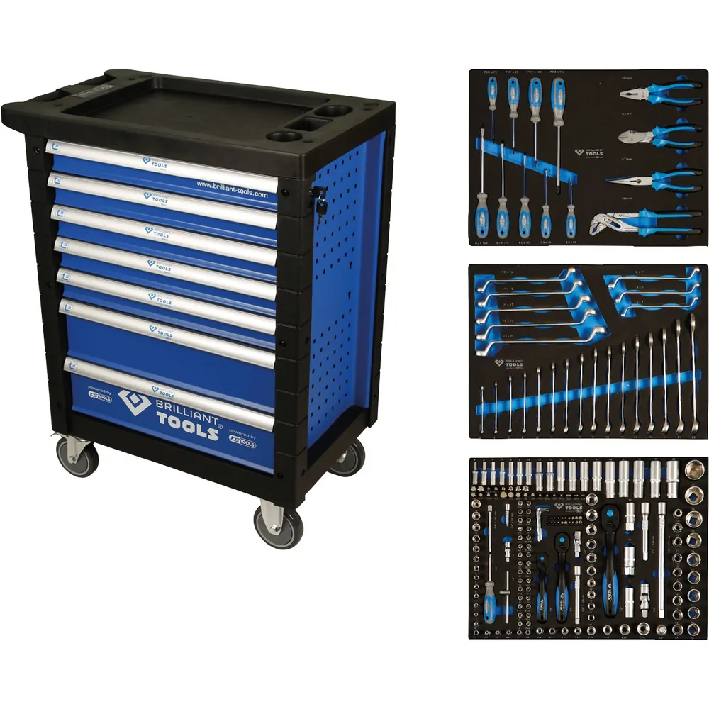 Brilliant Tools BLAU/SILBER Werkstattwagen mit 7 Schubladen und 207 Premium-Werkzeugen Produktbild img4 L