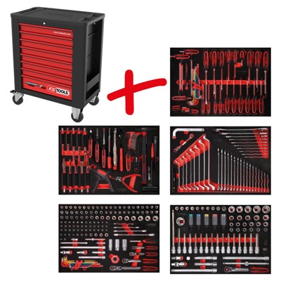Produktbild von KSTOOLS® - Performanceplus Werkstattwagen-Satz P15 mit 299 Werkzeugen für 5 Sch