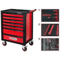 KSTOOLS RACINGline SCHWARZ/ROT Werkstattwagen mit 7 Schubladen und 215 Premium-Werkzeugen Produktbild