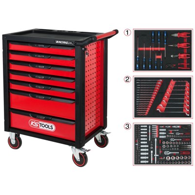 Produktbild von KSTOOLS® - RACINGline SCHWARZ/ROT Werkstattwagen mit 7 Schubladen und 215 Premi