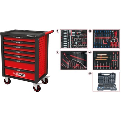 Produktbild von KSTOOLS® - RACINGline SCHWARZ/ROT Werkstattwagen mit 7 Schubladen und 515 Premi