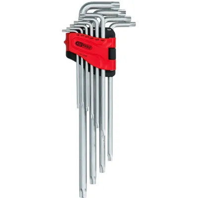 Produktbild von KSTOOLS® - Fünfstern-Winkelstiftschlüssel-Satz, Bohrung, lang, 10-teilig