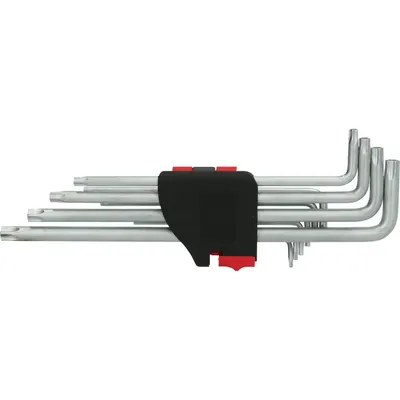 Produktbild von KSTOOLS® - Fünfstern-Winkelstiftschlüssel-Satz, Bohrung, lang, 10-teilig