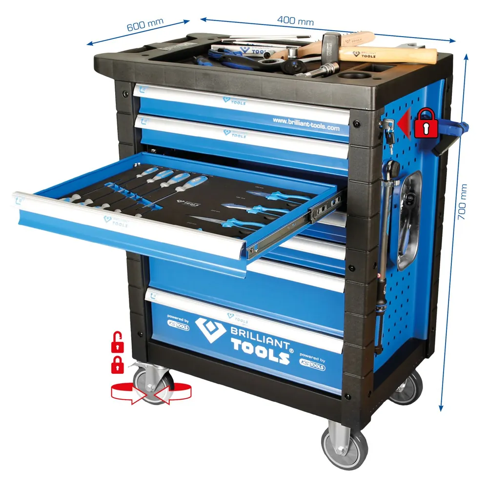 Brilliant Tools BLAU/SILBER Werkstattwagen mit 7 Schubladen und 207 Premium-Werkzeugen Produktbild img3 L