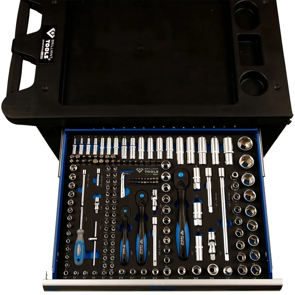 Brilliant Tools BLAU/SILBER Werkstattwagen mit 7 Schubladen und 207 Premium-Werkzeugen Produktbild img8 L
